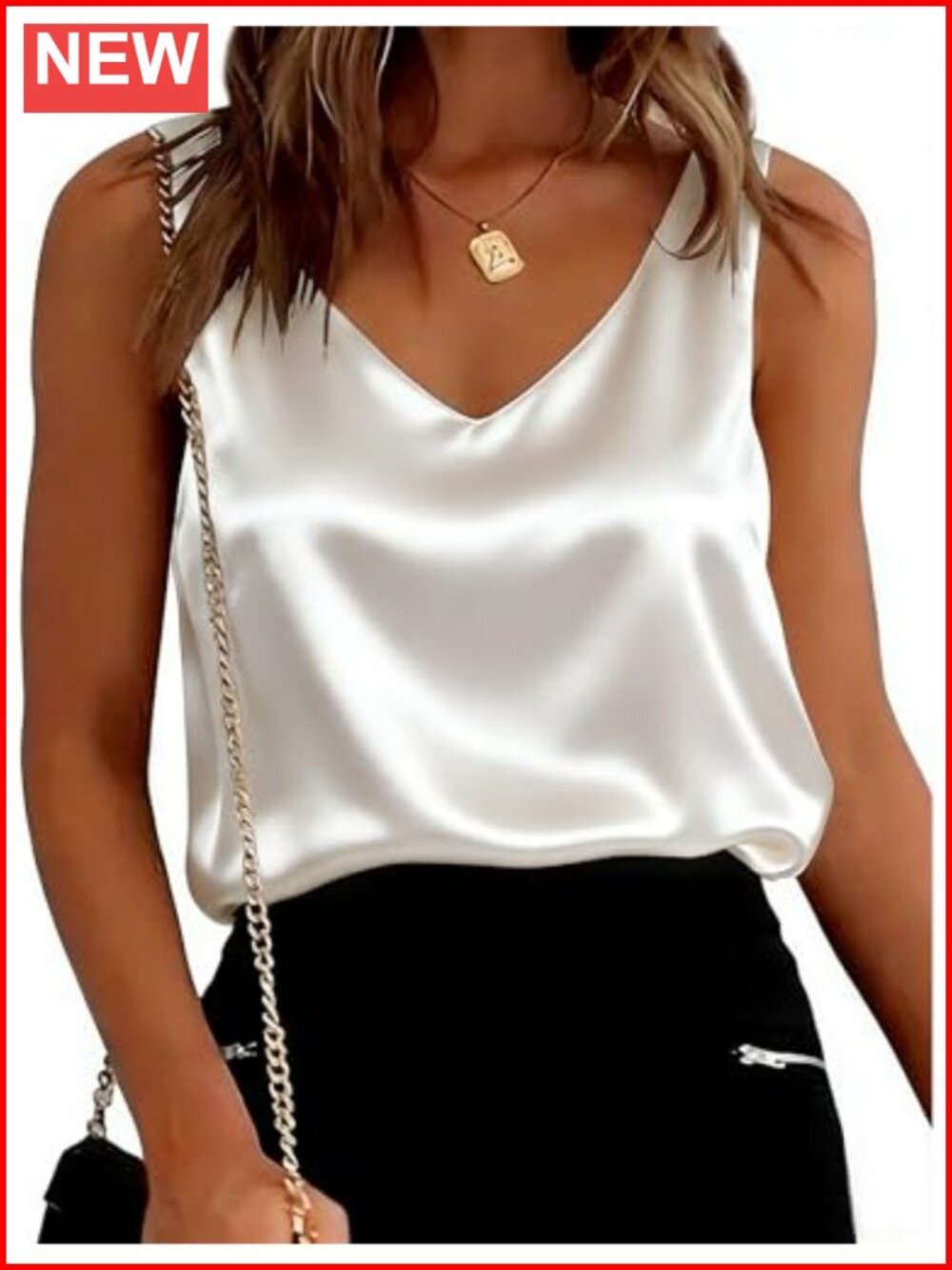 Women's Satin Tank Top Sleeveless V Neck Cami Silk Feel